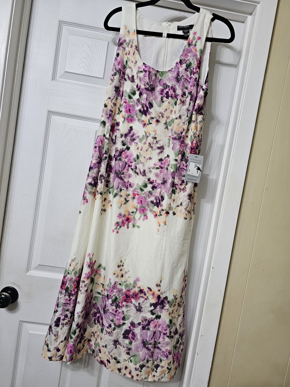 Maggy London Cream Sleeveless Dress with Purple & Pink Floral Print